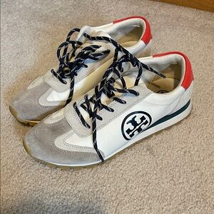 Tory Burch White and Red Sneakers